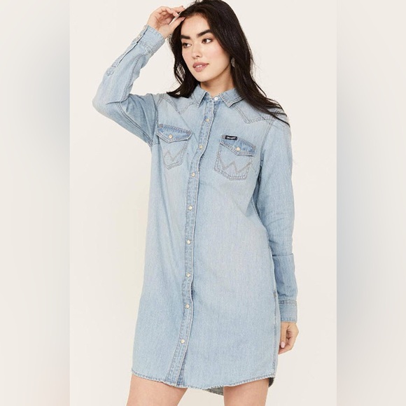 Wrangler Western Snap Front Denim Dress In Blue Denim Womens Size XL - Picture 2 of 6